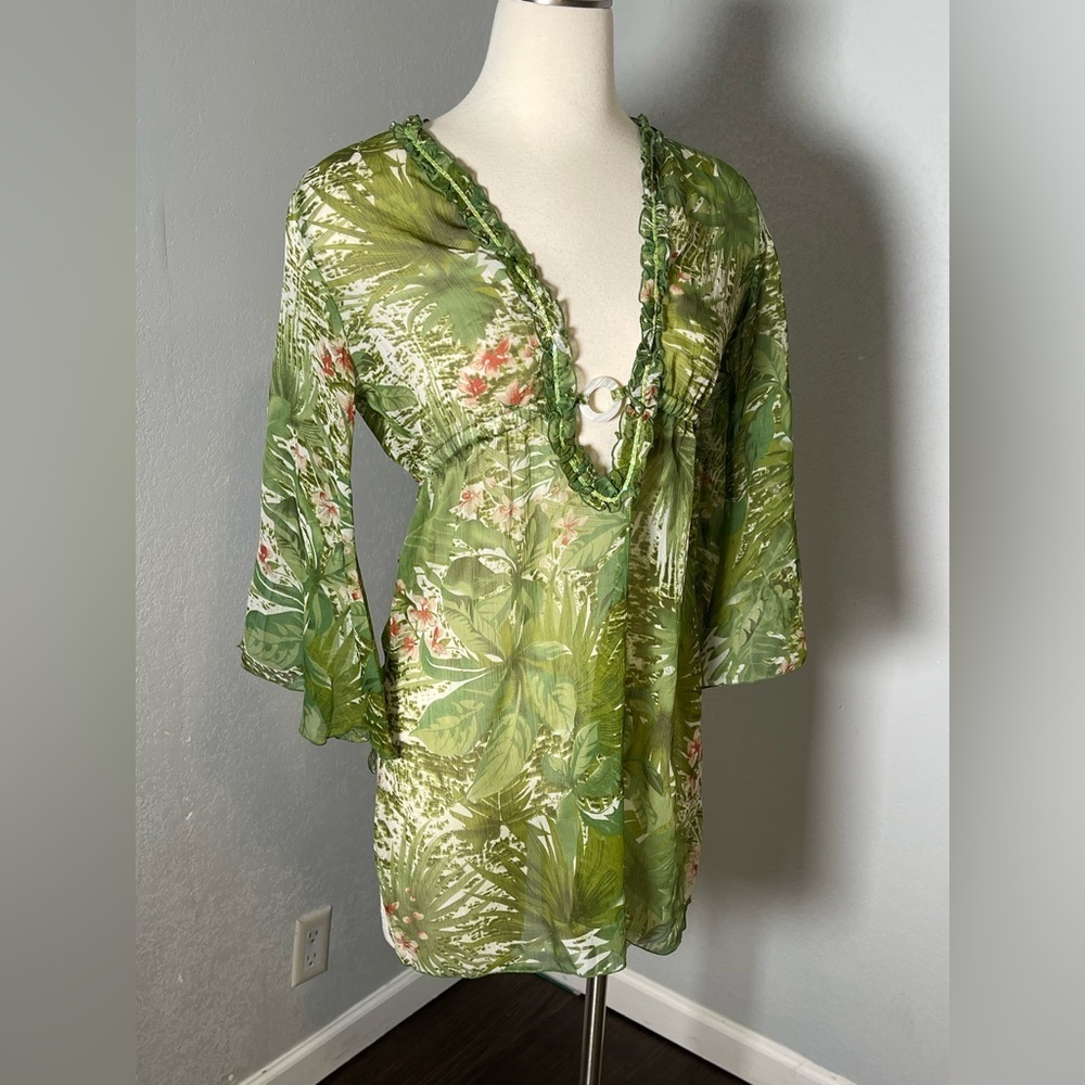 Green Floral Women Swim‎ Coverup on the beach style